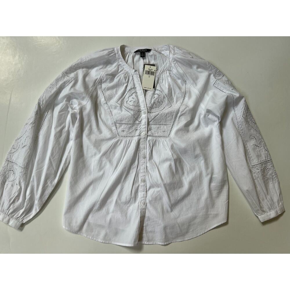 Lauren Ralph Lauren White Button Front Shirt Blouse Size L NWT